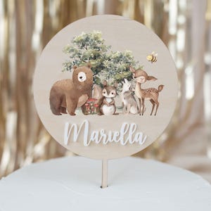 Topper per torta a forma di animali della foresta, decorazione per torta a forma di animali della foresta, motto per feste nel bosco, topper per primo compleanno, decorazione per torta per bambini
