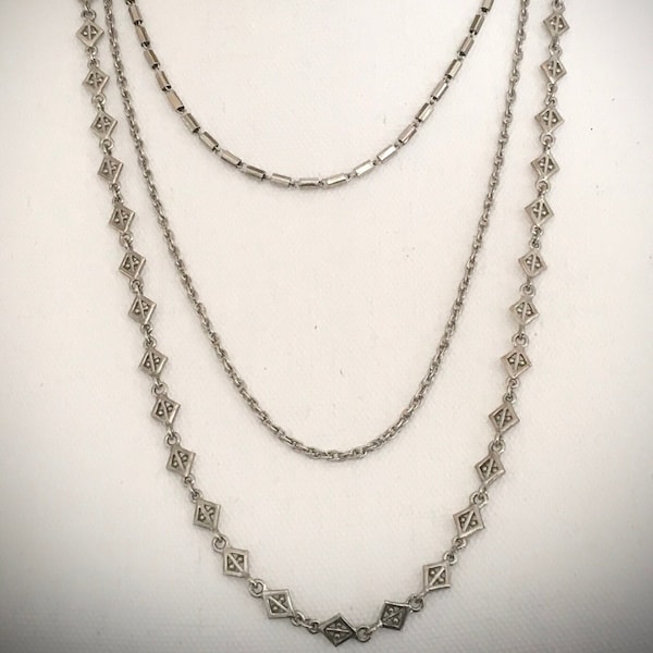 2 Vintage "DIRECTION ONE" Silver-Tone Necklace Chains, c1980s, Retro, Mid-century mod, classic style, nostalgic fashion, (Your CHOICE):