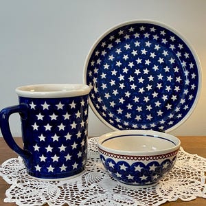 VTG Polish Pottery, Small Bowl, Pie/Dessert Plate, Pitcher, Stars Pattern, Your CHOICE: