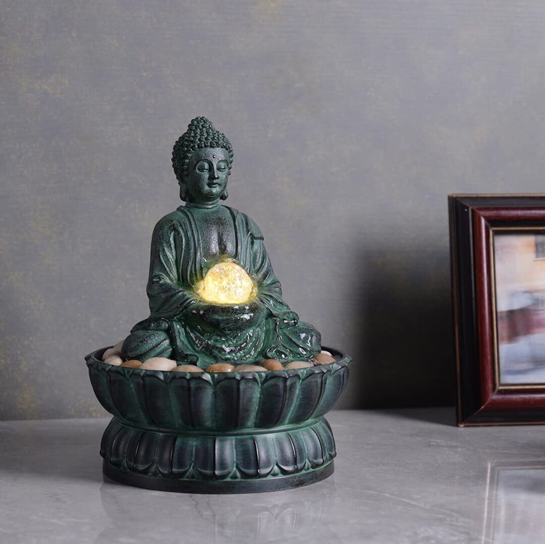 Buddha Relaxation Zen Tabletop Fountain Modern Decor Illuminated With