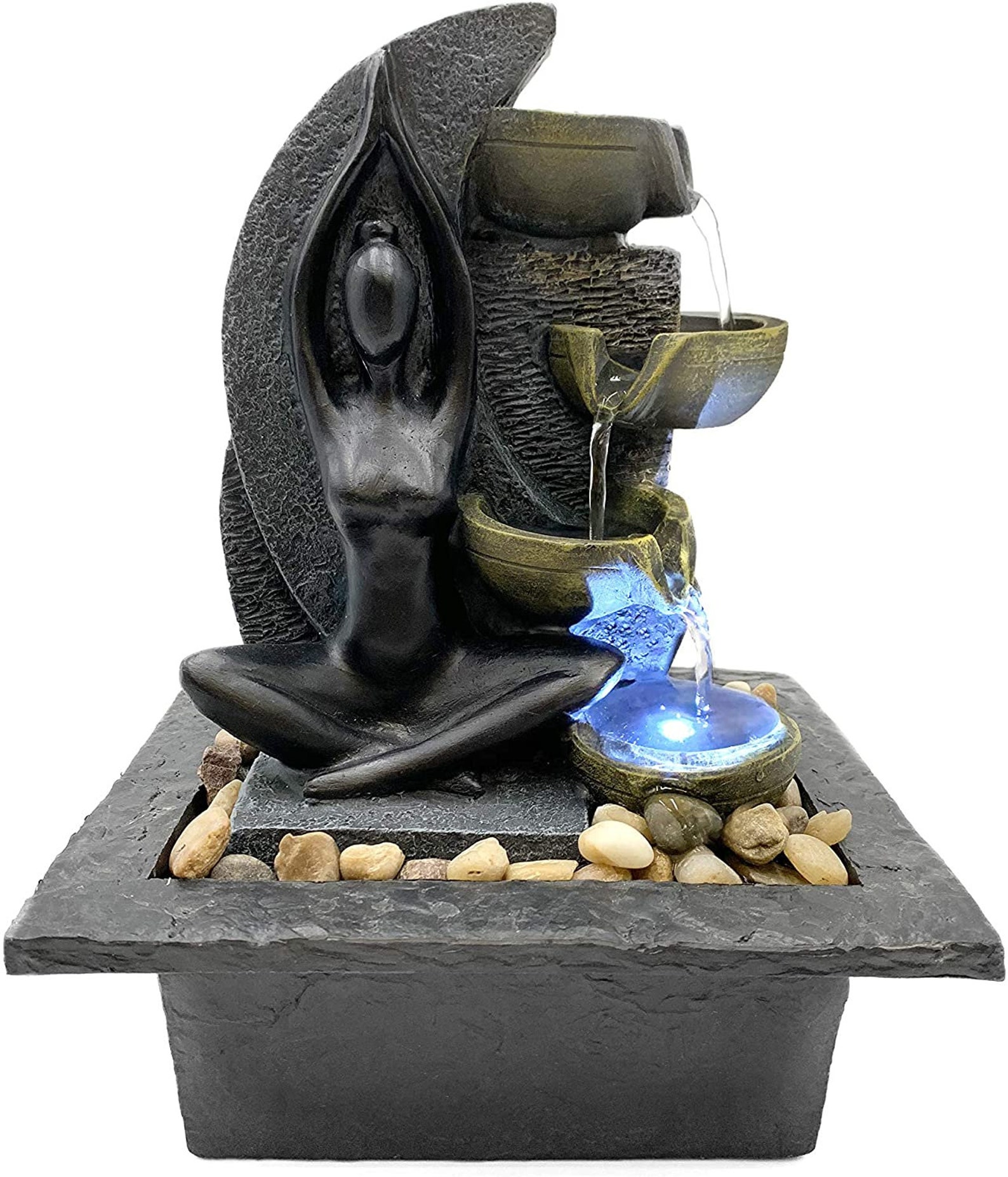Zen Meditation Fountain With Color LED Garden Decor Tabletop Fountain