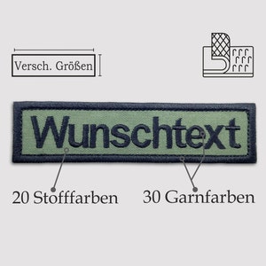 Namensschild gestickt bestickt mit Wunschtext  / mit Klett / Köperstoff