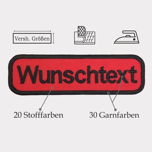 Namensschild gestickt mit Wunschtext / Aufnäher / Aufbügler / mit Klett / Köperstoff / mit abgerundeten Ecken Bild 1