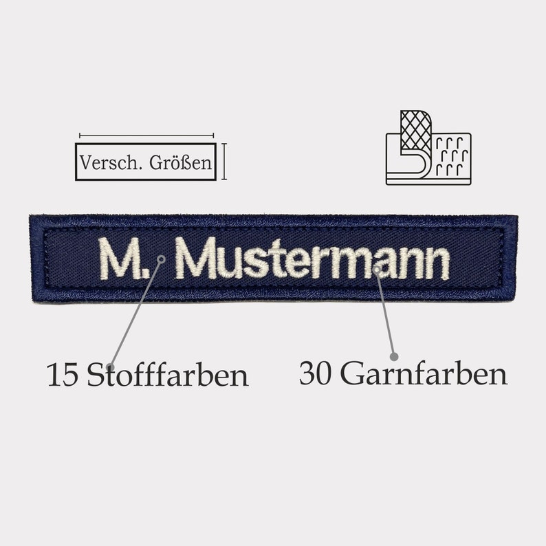 Namensschild Gestickt mit Wunschtext / mit Klett / Personalisiert / bestickt / diverse Farben und Größen Bild 1