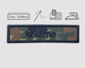 Namensschild gestickt mit Wunschtext  / Aufbügler / mit Klett / Aufnäher / Camouflage / Tarnmuster / Flecktarn