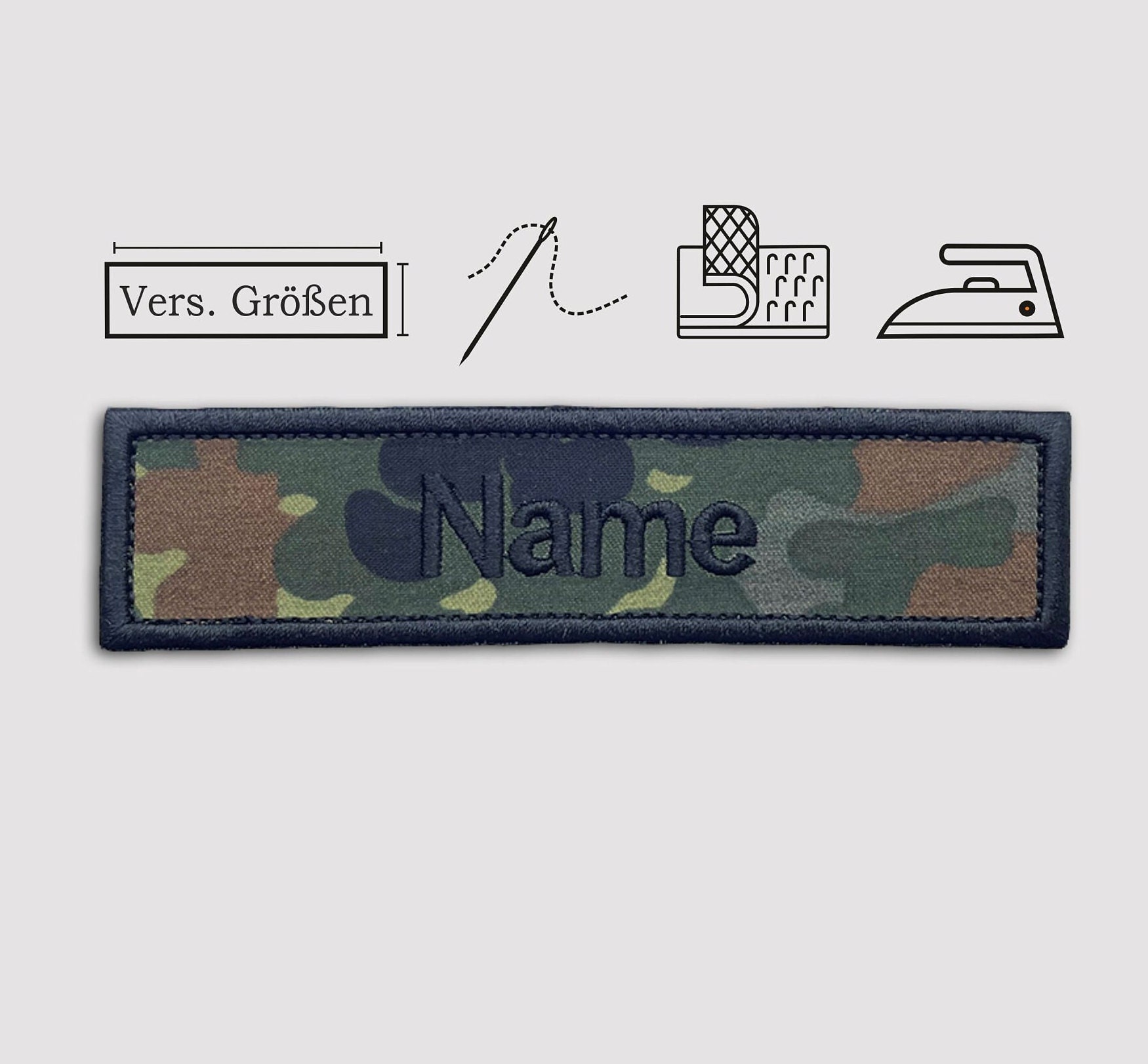 Name tag embroidered with desired text iron-on with Velcro patch  camouflage camouflage pattern Flecktarn