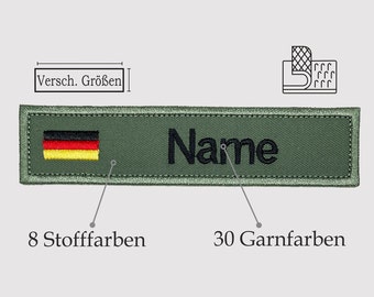 Namensschild Gestickt mit Wunschtext / mit Klett / Personalisiert / bestickt / diverse Farben und Größen / mit Deutschlandflagge