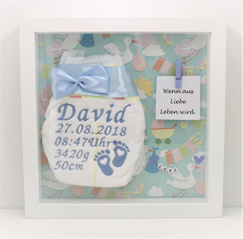 Personalisierte Bestickte Windel mit Schleife Baby Geschenk Taufe Hebamme