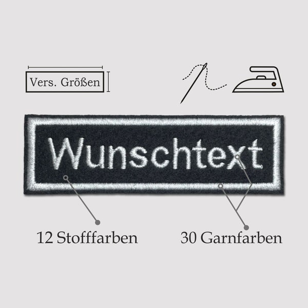 Namensschild gestickt bestickt mit Wunschtext / Aufnäher / Aufbügler / Filzstoff / Gestickt