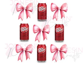 Dr. Pepper inspired and Pink Bows PNG, Sublimation Design (Digital File)
