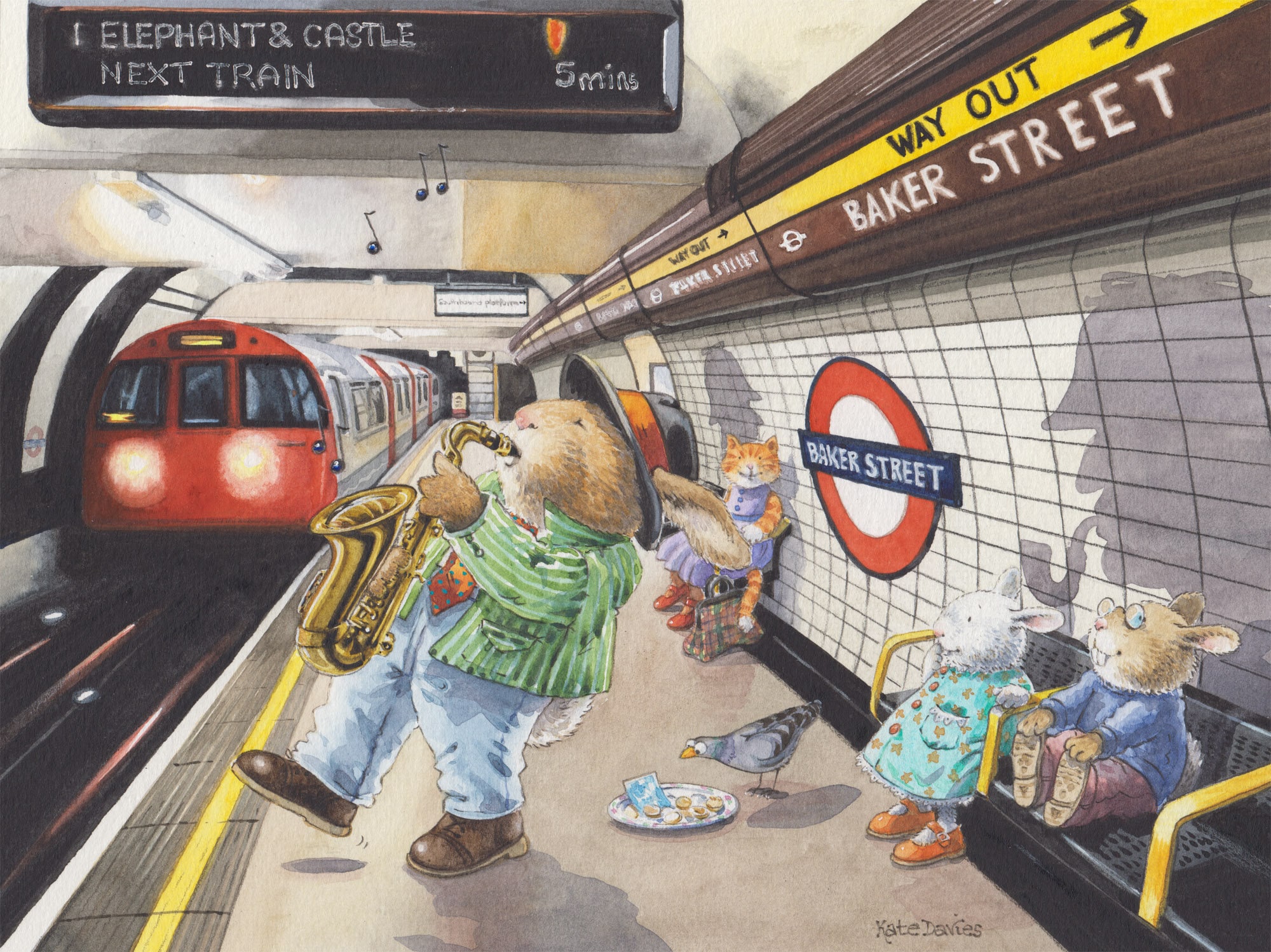 A3 Baker Street Busking Saxophone Underground Rabbit Cat Etsy