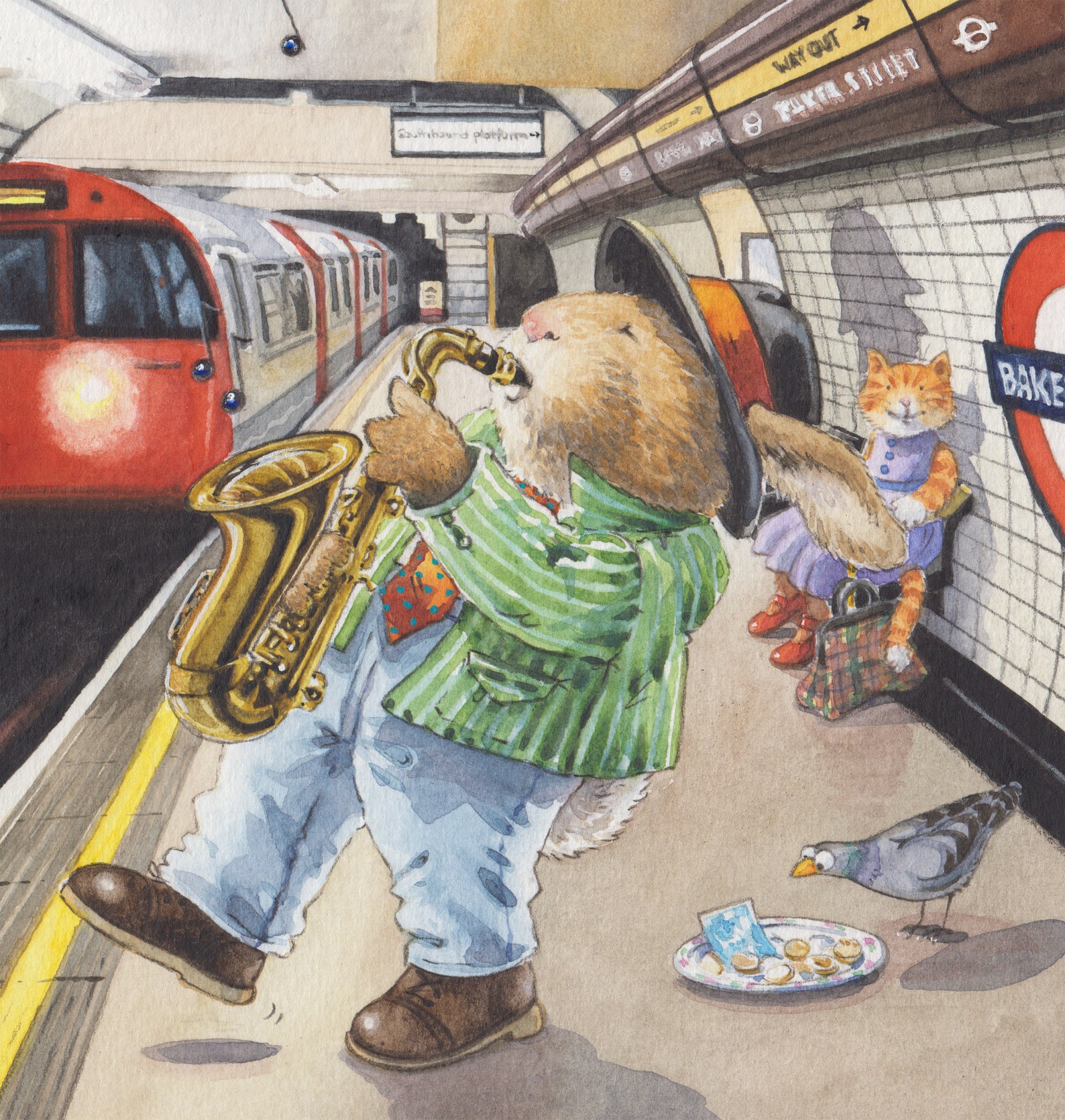 A3 Baker Street Busking Saxophone Underground Rabbit Cat Etsy