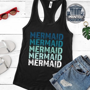 Mermaid Retro Racerback Top, Mermaid Beach Gear, Women&#39;s Tank Top, Mermaid shirt, Beach, Sunny Top, Tanning, Bikini