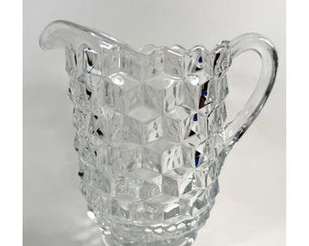 Fostoria American Pitcher 7.25” Clear Glass Cubist Pattern Vintage