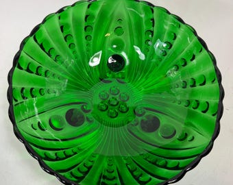 Anchor Hocking Burple Green Glass Footed Bowl 8.25” Vintage
