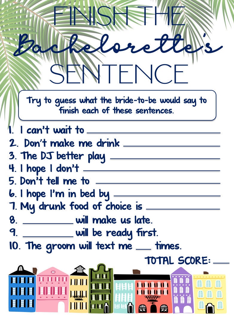 Charleston Finish the Bachelorette's Sentence Printable - Etsy