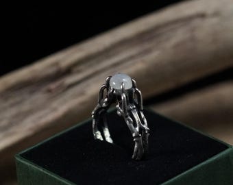 Anillo de piedra lunar arcoíris - fabricado en plata de ley 925
