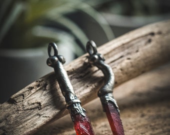 Bone key with red crystal - pendant electroformed