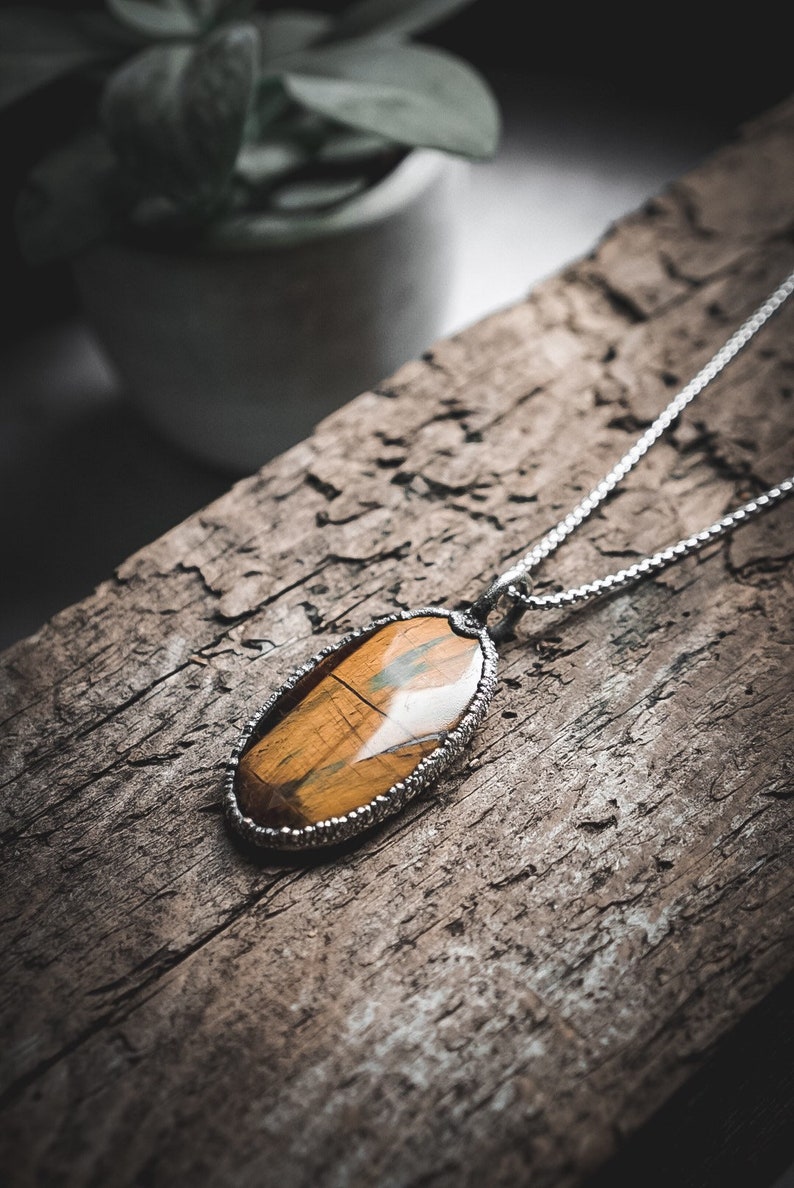 Sunsoul Amulet Tiger Eyes Pendant with Bright Orange Shimmer
