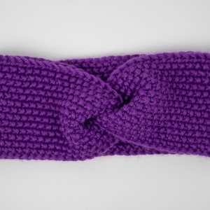Fascia per capelli intrecciata in lana lavorata a maglia fatta a mano, scaldaorecchie viola