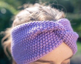Knitted headband lavender color, Knitted head wrap, women's headband, Knitted Earwarmer, Wool Turban, Twist headband