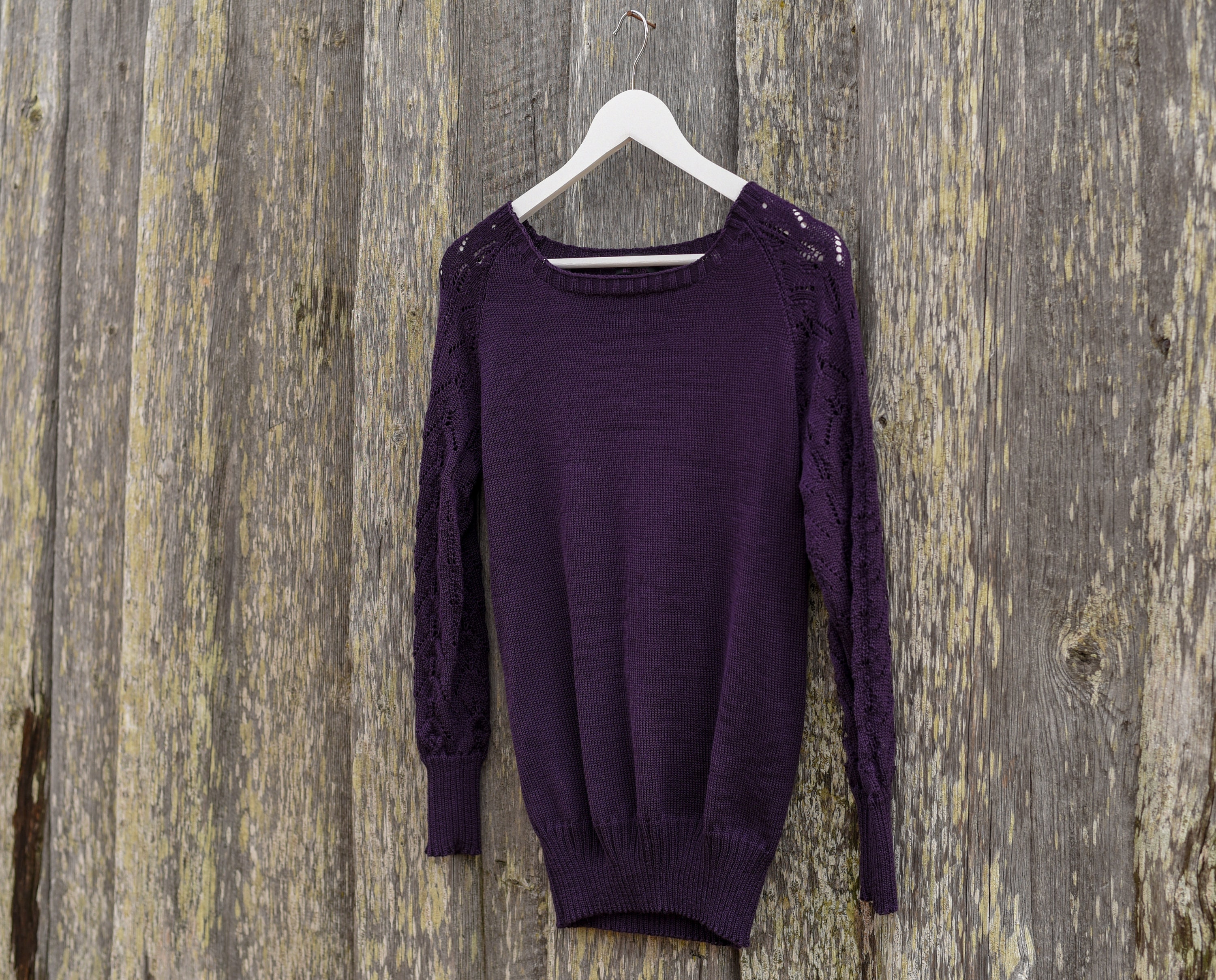 Knitted Lace Sweater in Dark Purple Color 100% Merino Wool Knitted Lace Sweater in Dark Purple Color 100% Merino Wool