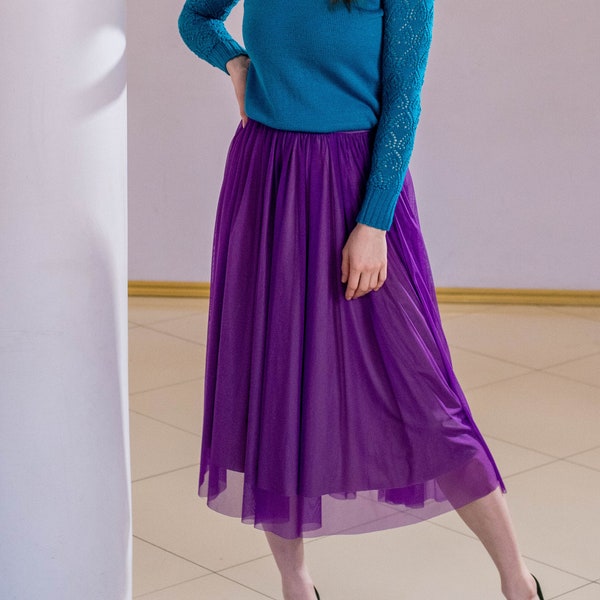 Purple tutu midi tulle skirt