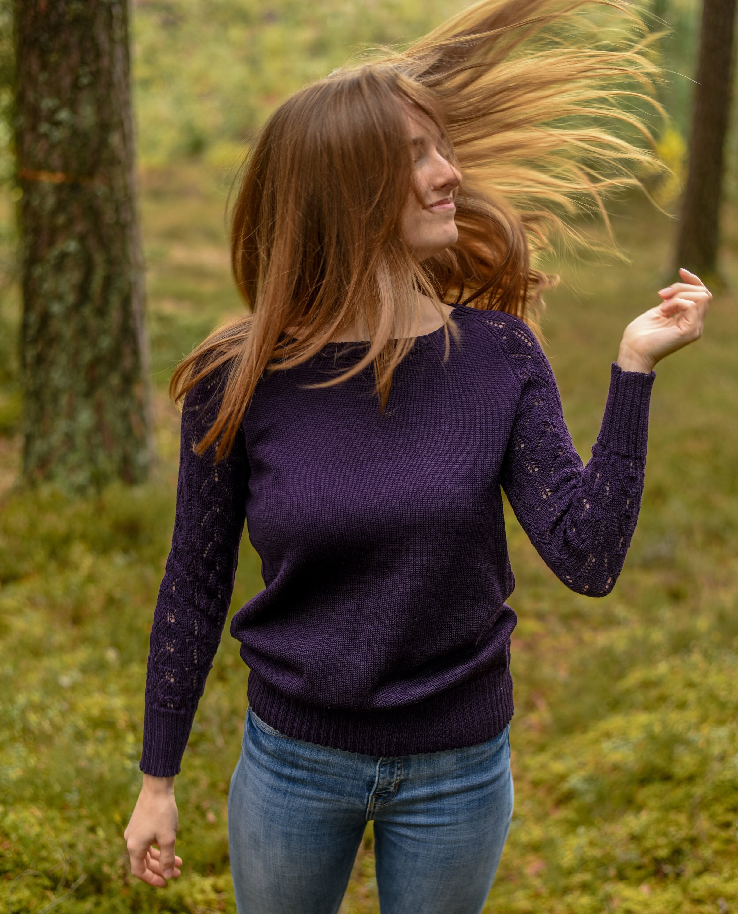 Knitted Lace Sweater in Dark Purple Color 100% Merino Wool - Etsy