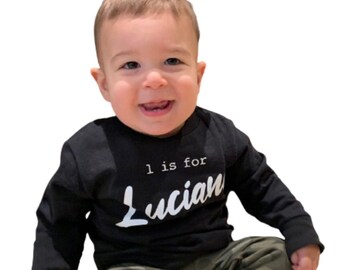 Toddler LETTER Collection NAME Long Sleeve Tee in Black or Grey