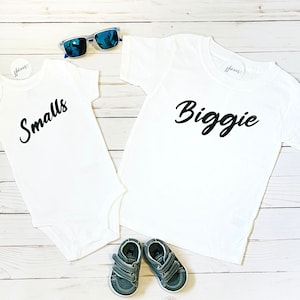 BIGGIE/SMALLS T-Shirt in White - Big Sibling - Big Sister - Big Brother - Baby Announcement - New Baby - Siblings
