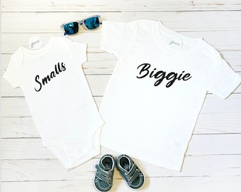 BIGGIE/SMALLS T-Shirt in White - Big Sibling - Big Sister - Big Brother - Baby Announcement - New Baby - Siblings