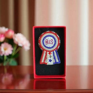 Broche con cuentas de roseta BIS de exposición canina, broche de perro ganador BOB, pin de mejor de la exposición