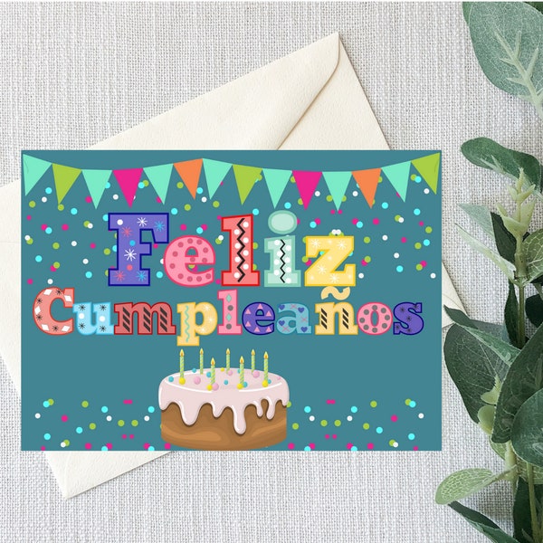 Feliz Cumpleanos | Birthday Card | Digital Editable Template with Instant Download