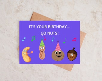 It's Your Birthday Go Nuts | Happy Birthday Card | Digital Editable Template with Instant Download