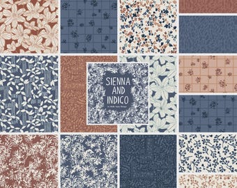 Sienna & Indigo Fat Quarter Bundle, 15 pieces, 3.75 yards