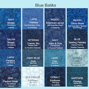 BLUE Batik Fabrics:  Dots, Flowers, Leaves, Citrus Slices