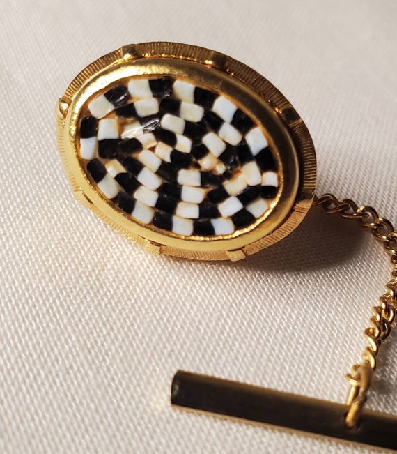 Vintage Checkered White & Black Micro Mosaic Gold… - image 3