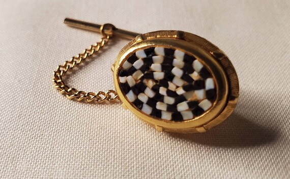 Vintage Checkered White & Black Micro Mosaic Gold… - image 7