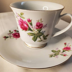 Vintage Chinese Fine Porcelain China Pink Rose Teacup and Saucer - Chinese Makers Mark, Good Collectible Vintage Condition + FREE SHIPPING!