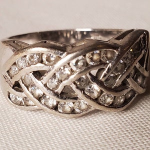 Braided Crossover CZ Sterling Silver Ring Size 7-3/4, Marked 925 Thailand/GsJ dqCZ, Beautiful Ornate Setting, Gift Box FREE SHIPPING image 1