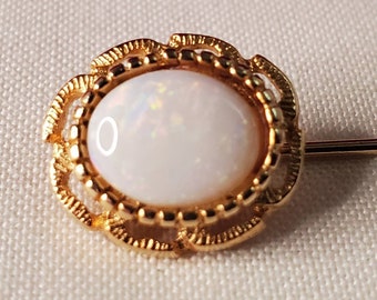 White Fire Opal Gold plated Stick Pin - Brilliant Genuine White Opal Stone with Ornate Gold plated Setting, Gift Boxed + FREE SHIPPING!