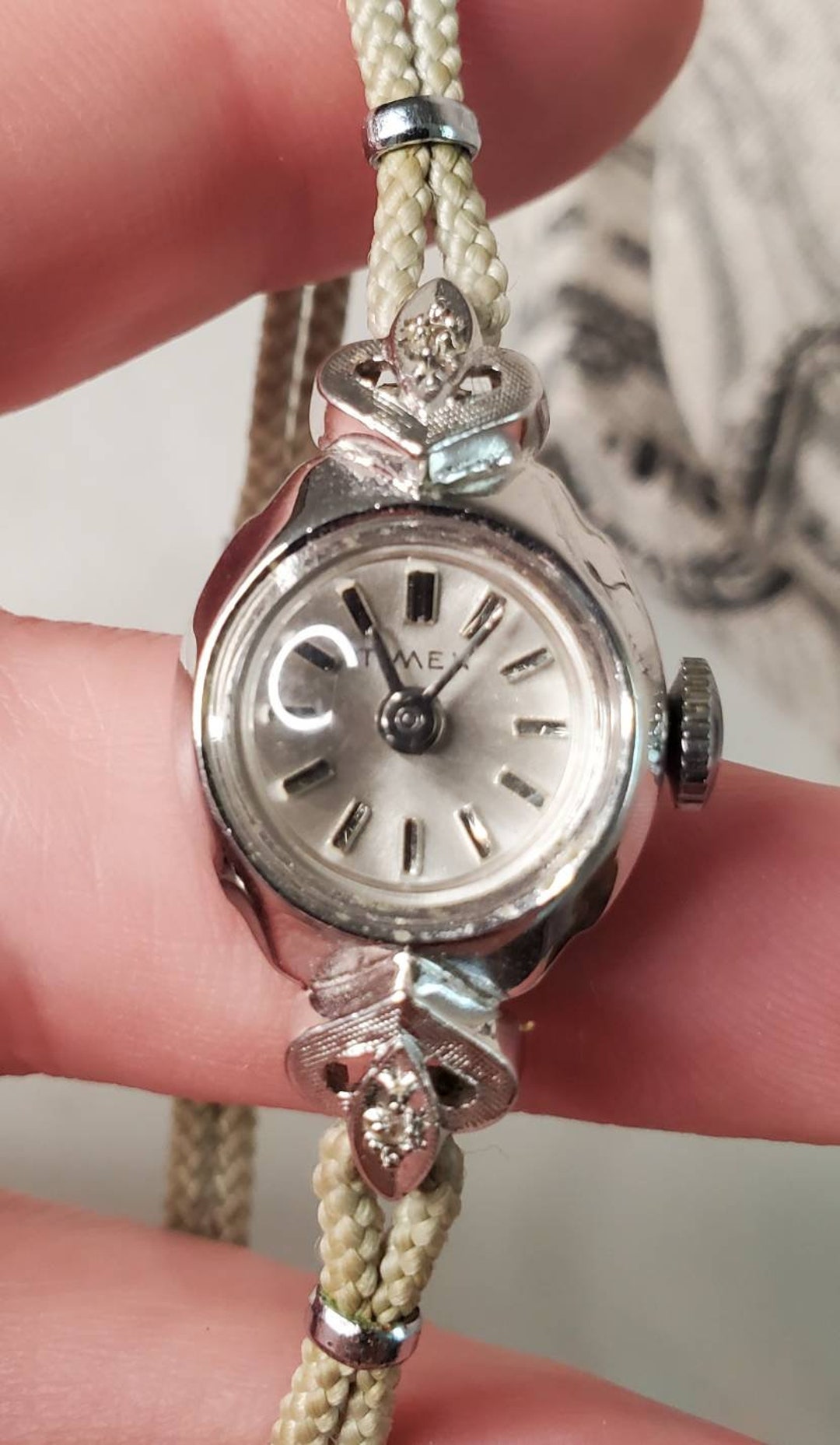 Timex Rhodium Plated Mechanical Ladies Wrist Watch With Geniune Diamond Accents