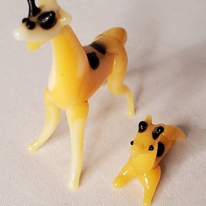 Micro Miniature Glass Giraffe Figurines - Handcrafted Yellow Glass Giraffes with Black Accents, Micro Mother & Baby Giraffes + FREE SHIPPING