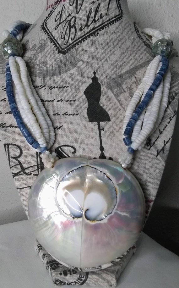 22" Pearlized Ammonite Fossil Statement Necklace … - image 3
