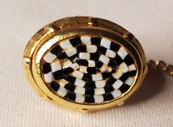 Vintage Checkered White & Black Micro Mosaic Gold… - image 5