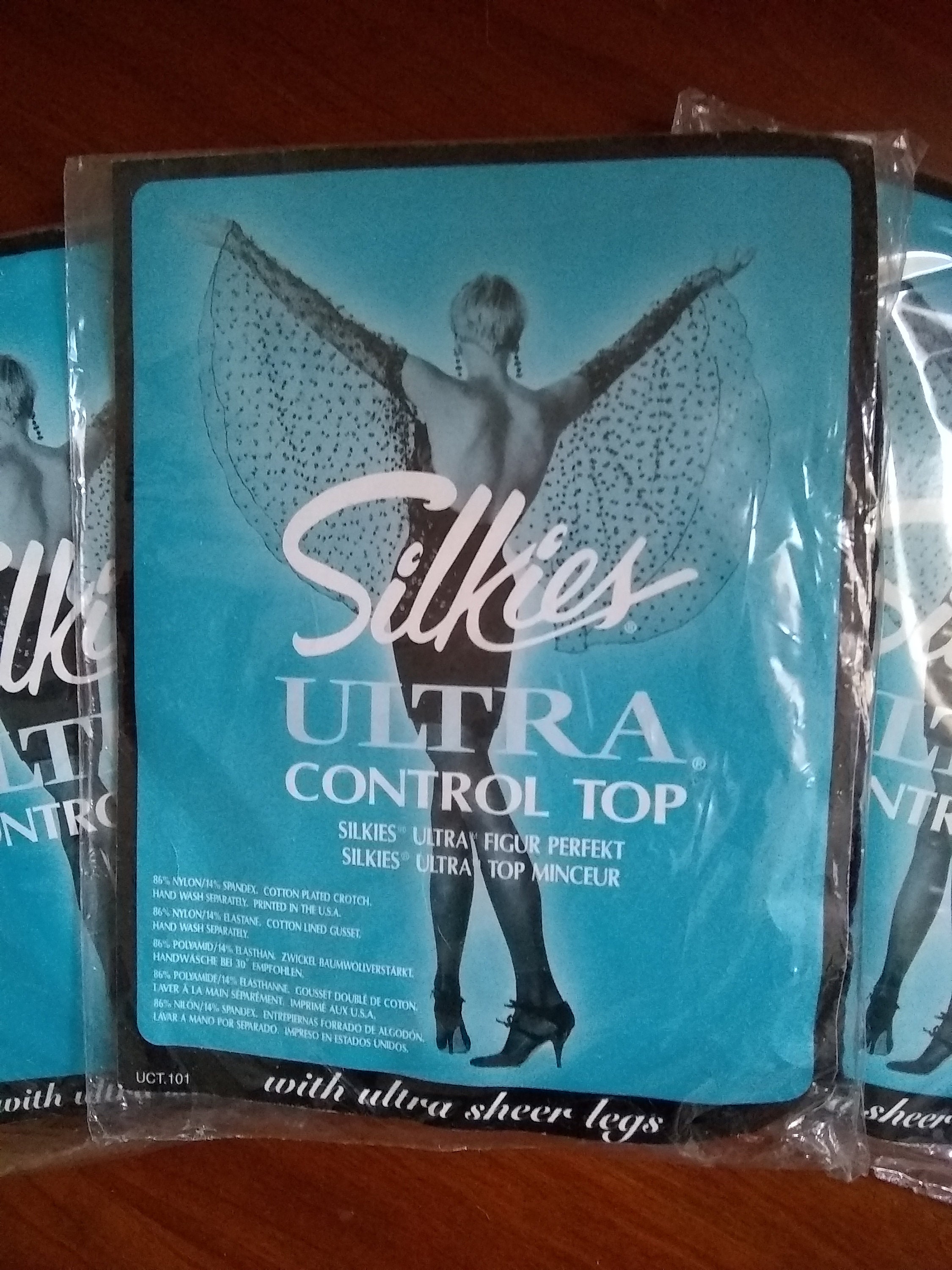 Vintage Silkies Ultra Control Top with Ultra Sheer Legs Pantyhose/Stockings  - 1 Unopened 70s Package, Size - Large, Color - Navy Blue, Nice!