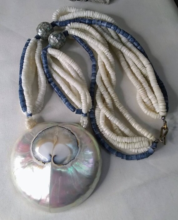 22" Pearlized Ammonite Fossil Statement Necklace … - image 1