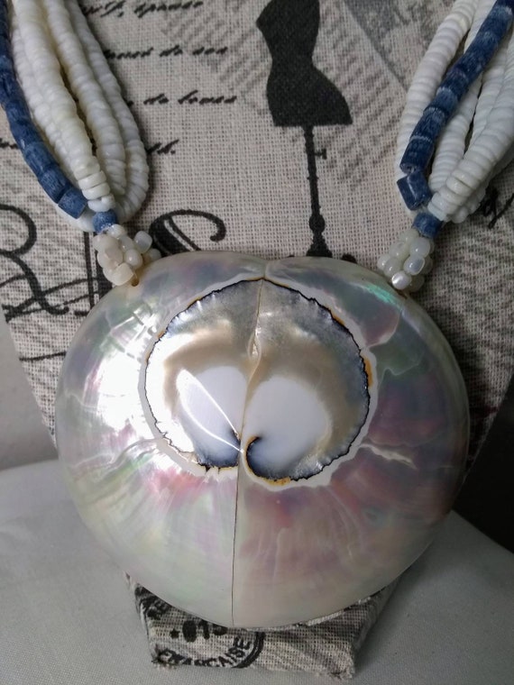 22" Pearlized Ammonite Fossil Statement Necklace … - image 2