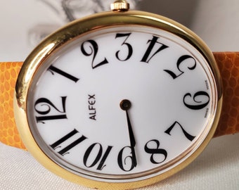 Alfex Swiss Made Oval Gold Toned Women s Wrist Watch With Butterscotch Alfex of Switzerland Leather Band New Battery FREE SHIPPING Etsy UK