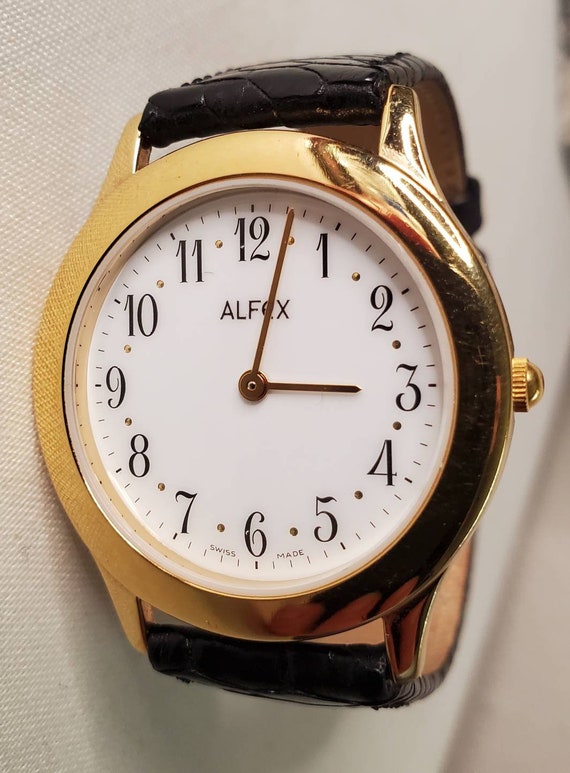 Alfex Swiss Made Gold Toned Women s Wrist Watch With Alfex of Switzerland Black Genuine Leather Band High Quality Swiss Watch FREE SHIP Etsy